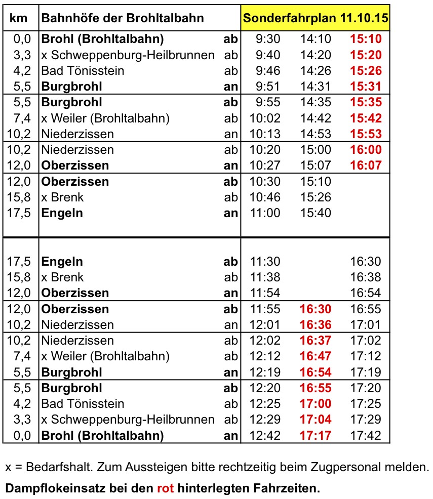 Fahrplan 2015 11.Oktober