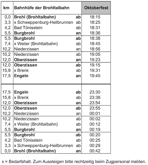 Fahrplan 2016 Oktoberfest